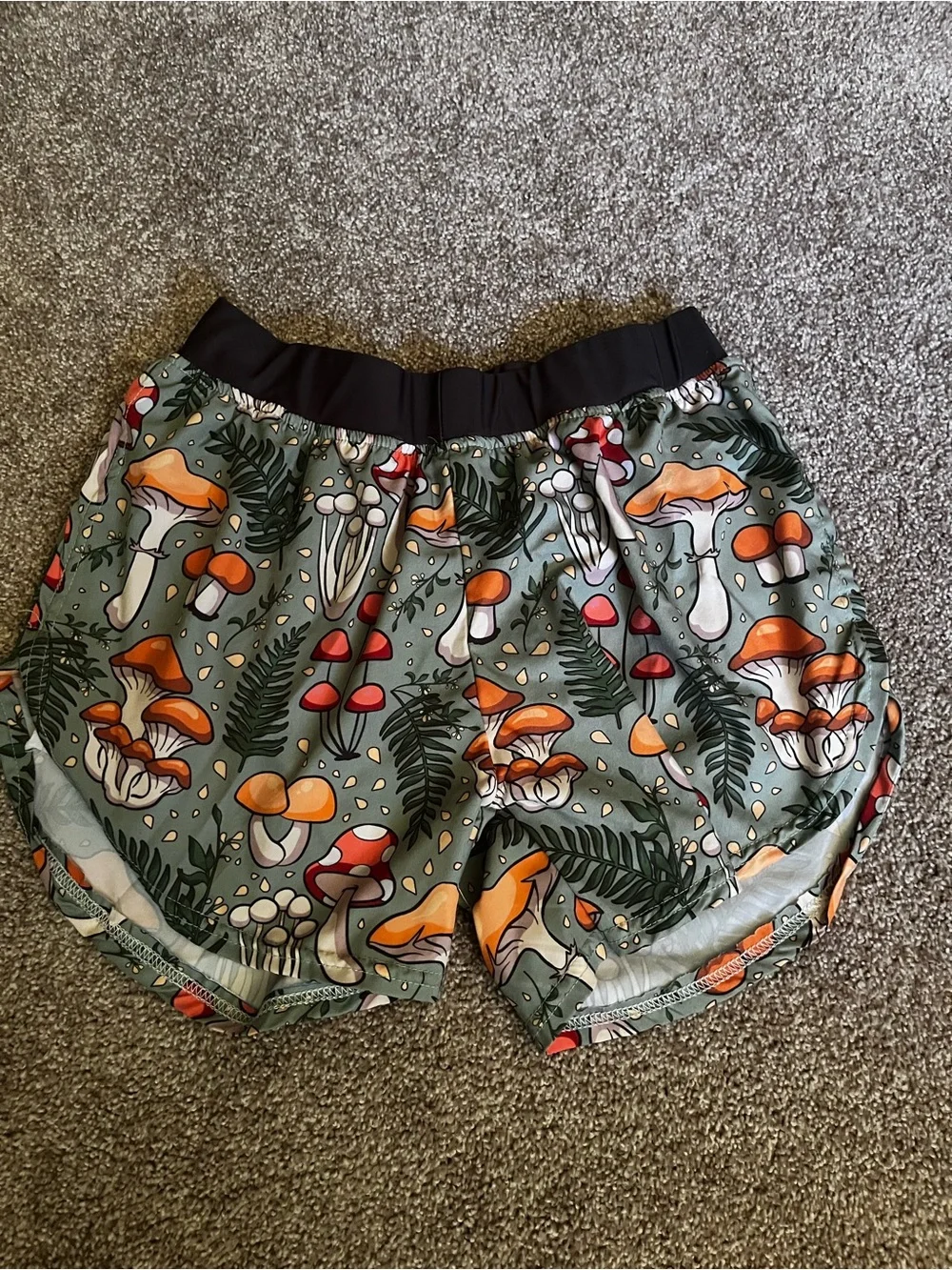 Men’s Gone For a Run Running Shorts with Mushroom Print - Green & Orange